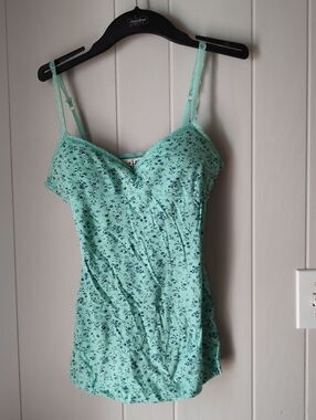 Lei Mint Green Floral Lace-Trim Camisole Built In Bra Large